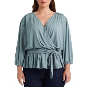 Ralph Lauren Black Label Tie Peplum Long Sleeve Top